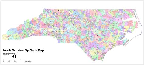 A map of North Carolina with zip codes